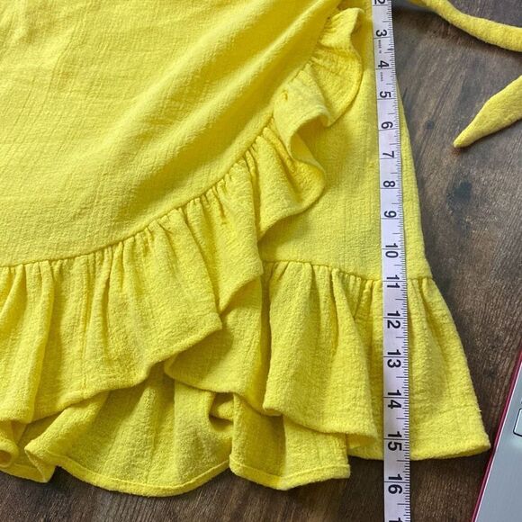 Zara bright lemon yellow wrap mini skirt ruffle hem XS - Picture 10 of 10